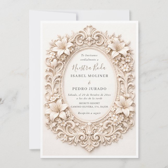Invitation Elegant Floral Baroque Frame Nuestra Boda Wedding (Devant)
