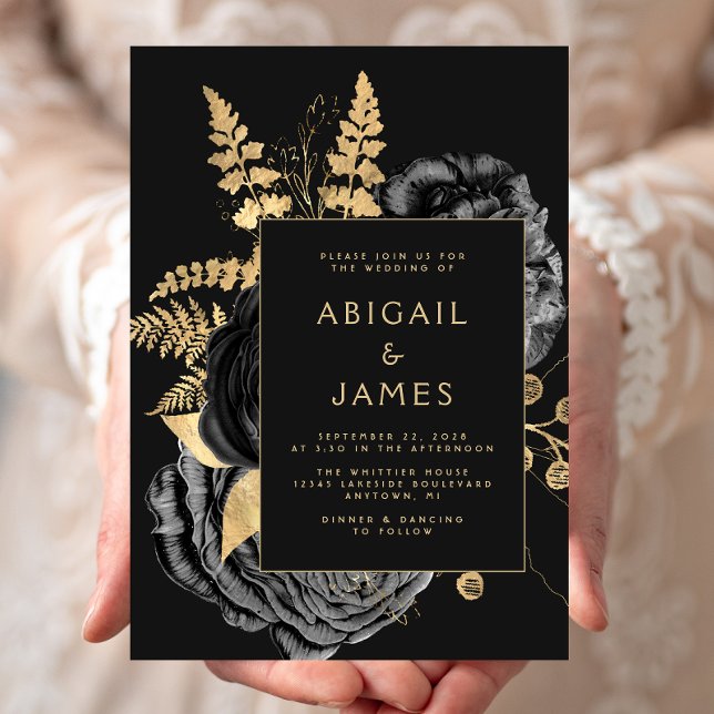 Invitation Elegant Floral Black Gold Wedding (Créateur téléchargé)