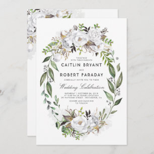 Invitation Élégant floral blanc   Aquarelle Mariage de verdur