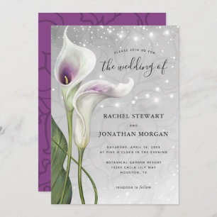 Invitation Élégant floral blanc et violet Calla Lily Mariage