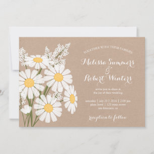 Invitation Élégant floral blanc marguerites Mariage beige