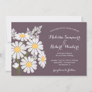 Invitation Élégant floral blanc marguerites Mariage de prune