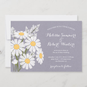 Invitation Élégant floral blanc marguerites Mariage lavande