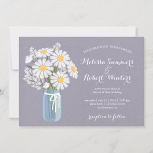 Invitation Elégant floral blanc marguerites Mason Jar Mariage