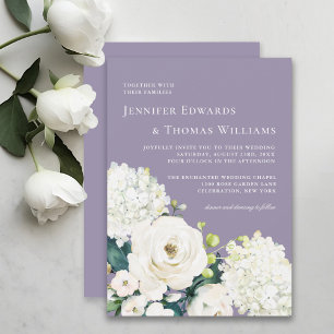 Invitation Élégant floral blanc sur Mariage de lavande