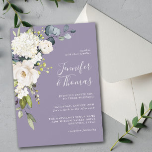 Invitation Élégant floral blanc sur Mariage de lavande