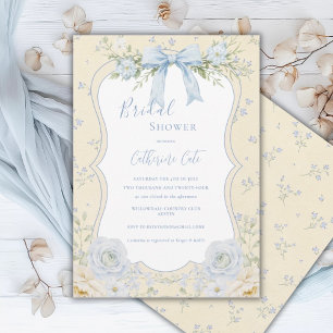 Invitation Élégant floral bleu Fête de mariage Floral vintage