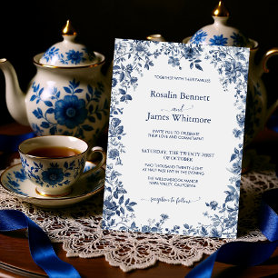 Invitation Élégant floral bleu poussiéreux chinoiserie classi
