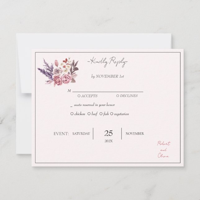 Invitation "Elegant Floral Bliss RSVP - Robert et Olivia (Devant)