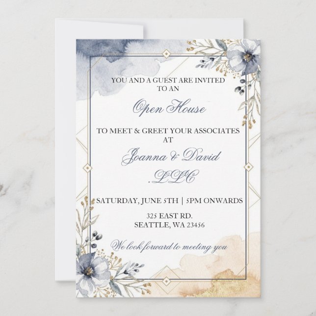 Invitation Elegant Floral Blue Business Corporate Party (Devant)