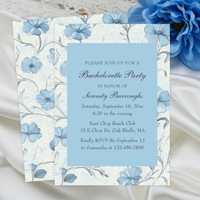 Invitation Elegant Floral Blue Country Garden Bachelorette (Créateur téléchargé)