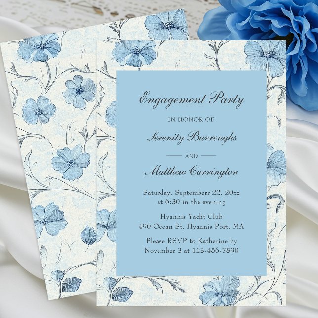 Invitation Elégant Floral Blue Jardin Vintage Fiançailles (Créateur téléchargé)