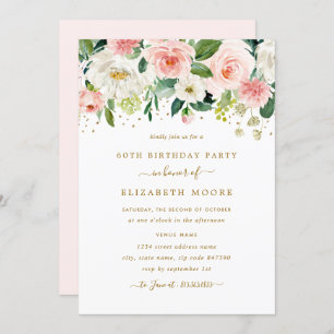 Invitation Elégant floral Blush Gold 60e anniversaire