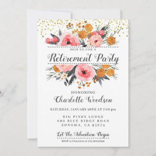 Invitation Élégant Floral Blush Pink Gold Retraite Party