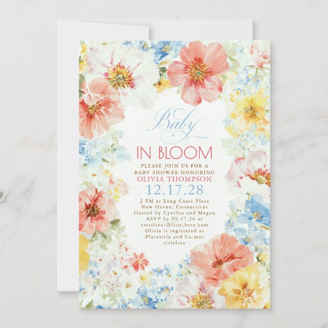 Invitation Élégant Floral Boho Bébé en Fleur Baby Shower (Devant)