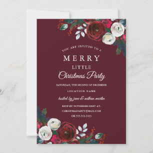 Invitation Élégant floral bordeaux rouge pour la fête de Noël