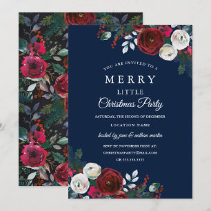 Invitation Élégant floral bordeaux soirée de Noël