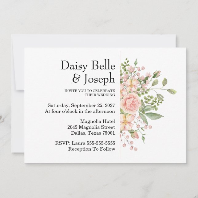 Invitation Elegant Floral Botanical Rose Pink Wedding (Devant)
