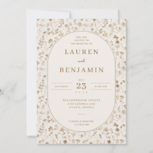 Invitation Élégant floral botanique beige