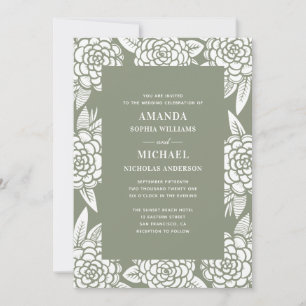 Invitation Élégant floral botanique mariage vert sauge pastel