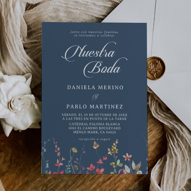 Invitation Élégant Floral Botanique Nuestra Boda Mariage (Créateur téléchargé)