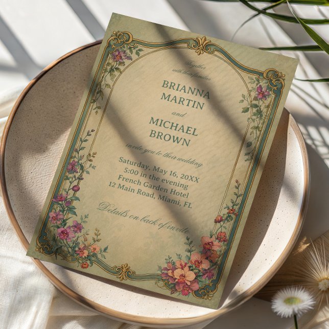 Invitation Élégant floral botanique vintage (Créateur téléchargé)