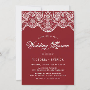 Invitation Élégant Floral Brocade Lace Wedding shower rouge