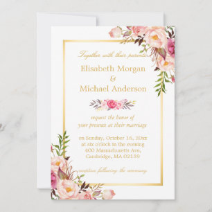 Invitation Élégant Floral Chic Gold Blanc Mariage officiel