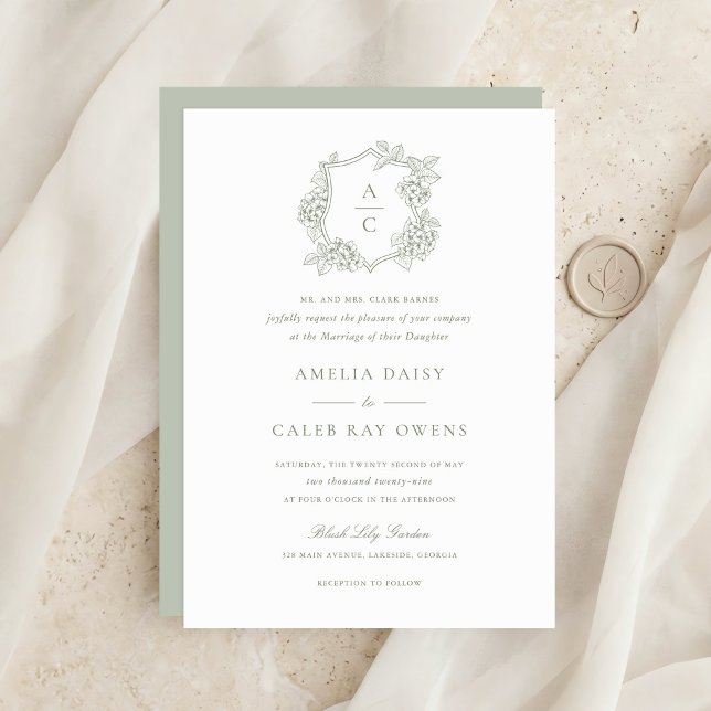 Invitation Élégant floral Couronne de mariage Hydrangea verte (Créateur téléchargé)