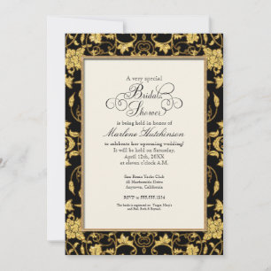 Invitation Élégant Floral Damask Gold Parties scintillant Mar