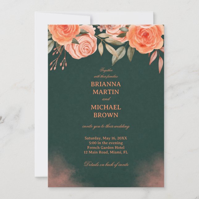 Invitation Elegant Floral Dark Green (Devant)