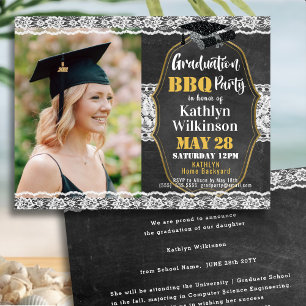 Invitation Elégant floral dentelle photo Graduation BBQ Party