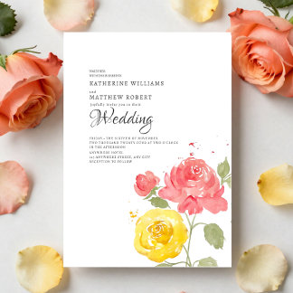Invitation Élégant floral d'été corail et jaune