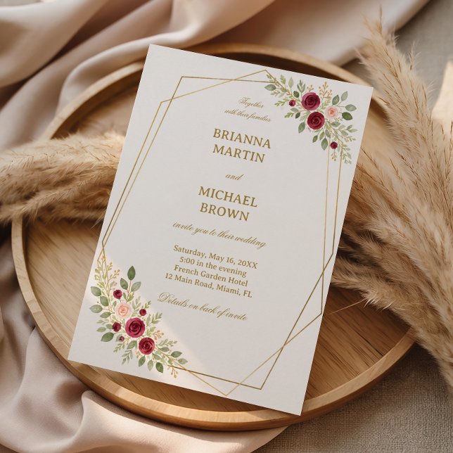 Invitation Élégant floral doré (Créateur téléchargé)