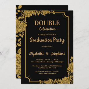 Invitation Élégant Floral double Celebration Graduation Party