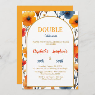 Invitation Élégant Floral double fête d'anniversaire