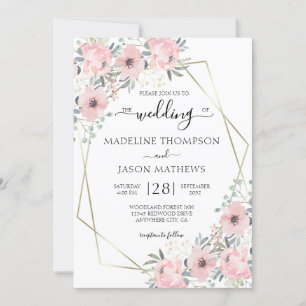 Invitation Elégant floral Dusty Blush rose Mariage I