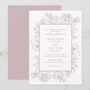 Invitation Élégant floral Dusty Blush Roses Mariage de cadre