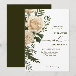 Invitation Élégant Floral et des bouquets de crème Mariage