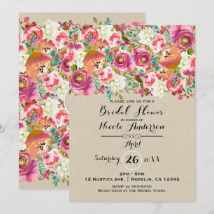 Invitation Élégant floral et kraft shabby chic douche de mari