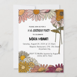Invitation Élégant Floral & fleur de cheminée Douce 16e anniv