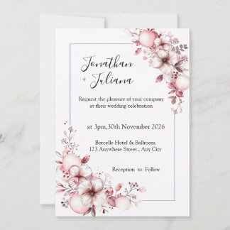 Invitation Elegant Floral Frame with Soft Pink Blossoms