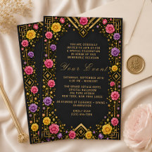 Élégant Floral Gala Noir Or
