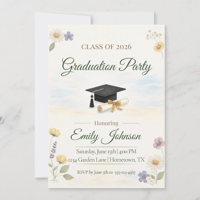 Invitation Elegant Floral Garden 2026 Graduation Invite (Devant)