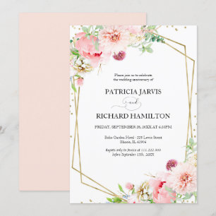 Invitation Élégant Floral Géométrique Anniversaire de Mariage