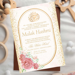 Invitation Elégant floral gliter islamique Aqiqa Aqeeqa Baby