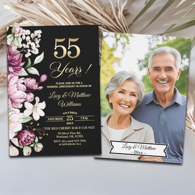 Invitation Elegant Floral Gold 55th Wedding Anniversary Photo (Créateur téléchargé)