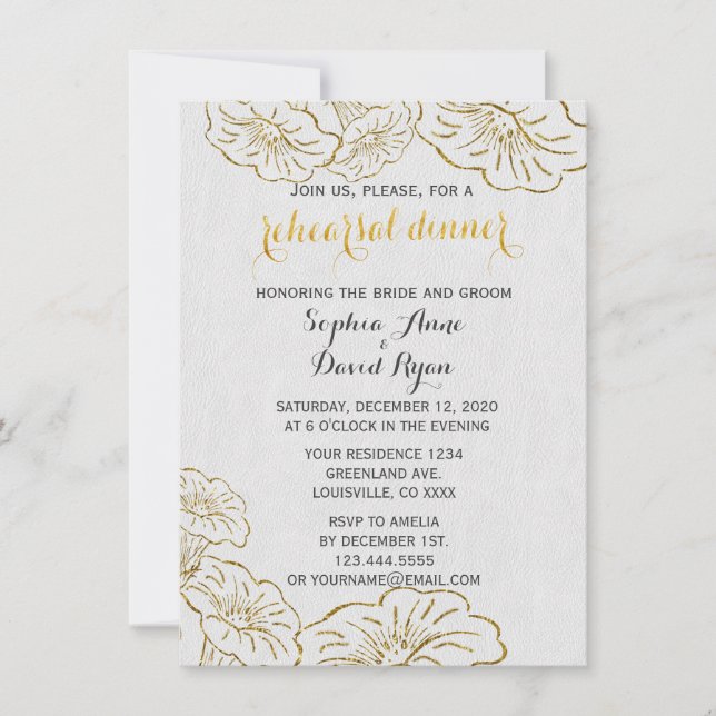 Invitation Élégant Floral Gold Foil Reprendre Dîner Invitatio (Devant)