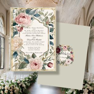 Invitation Élégant Floral Gold Vintage Français classique Mar