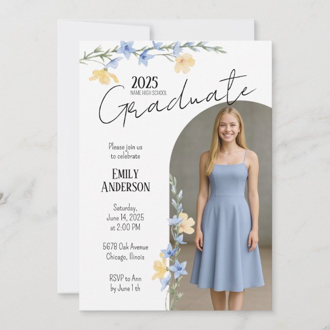 Invitation Elegant Floral Graduation  (Devant)